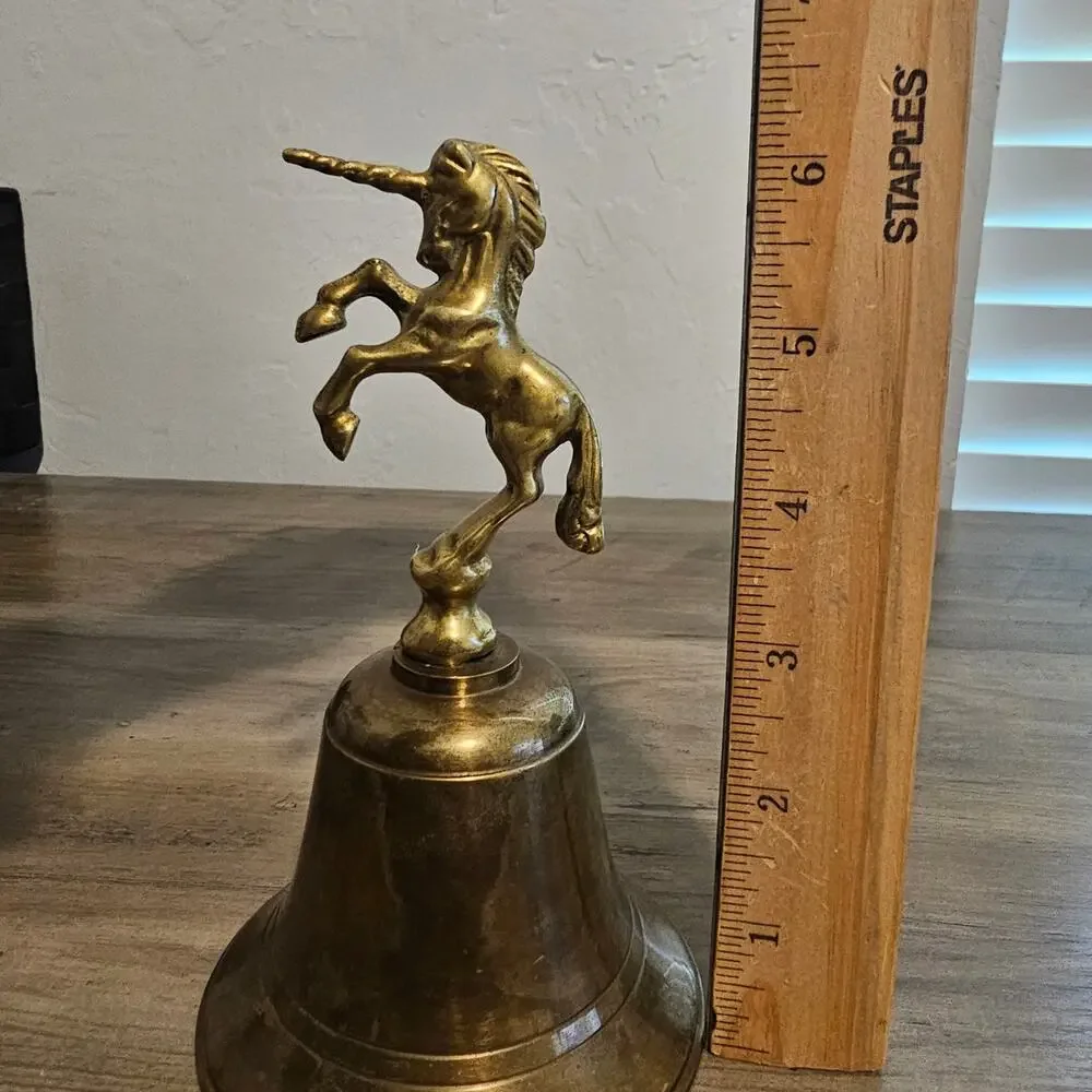 Vintage Brass Carved Hand Bell Heavy MCM Collectible 5